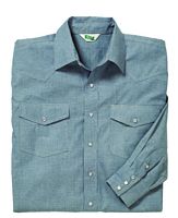 STOCK # 5017.45 KEY, BLUE CHAMBRAY WESTERN SHIRT, LONG SLEEVE, REGULAR LENGTH, SIZES S-2XL